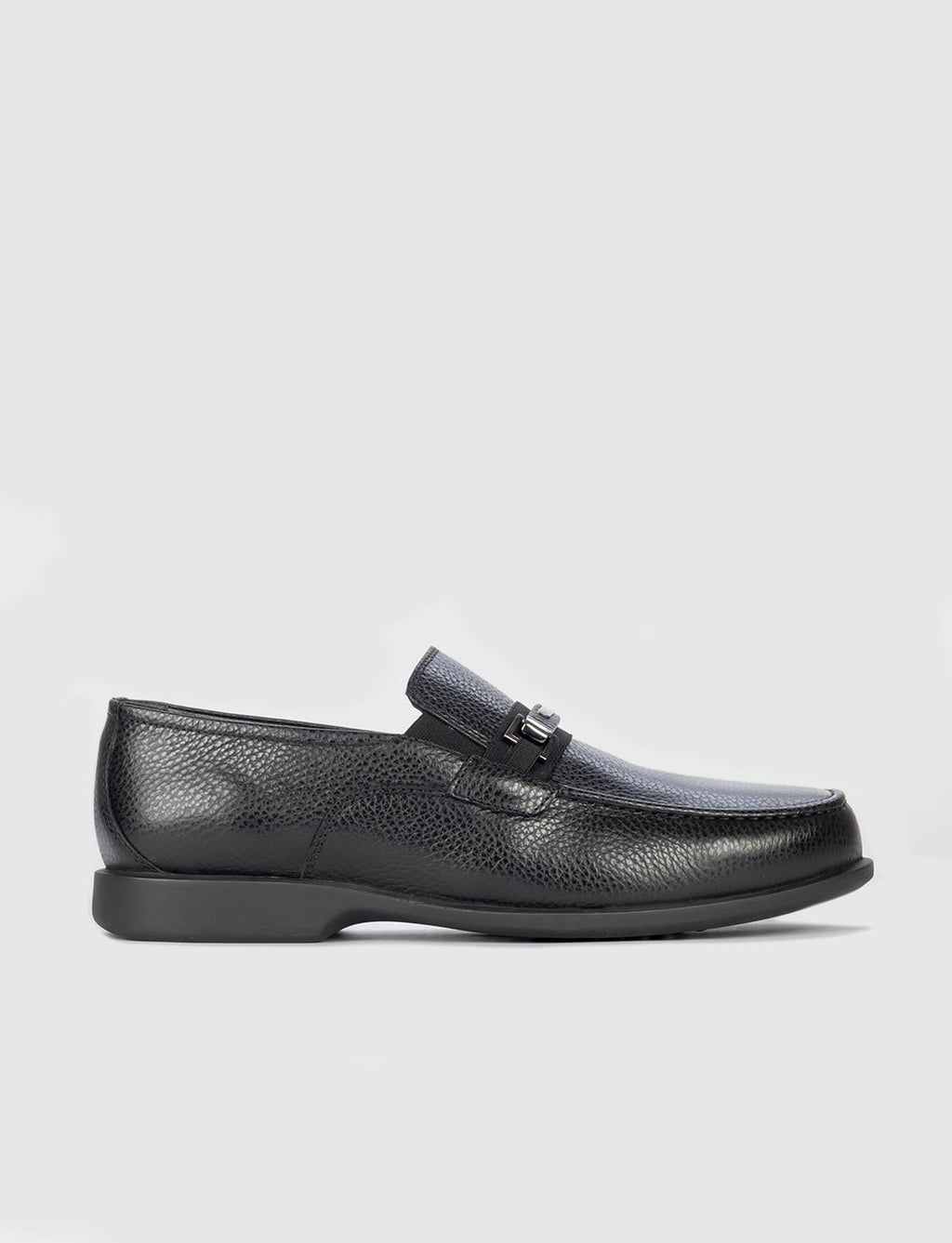 Men's Black Genuine Leather Shoes with Buckle Accessory