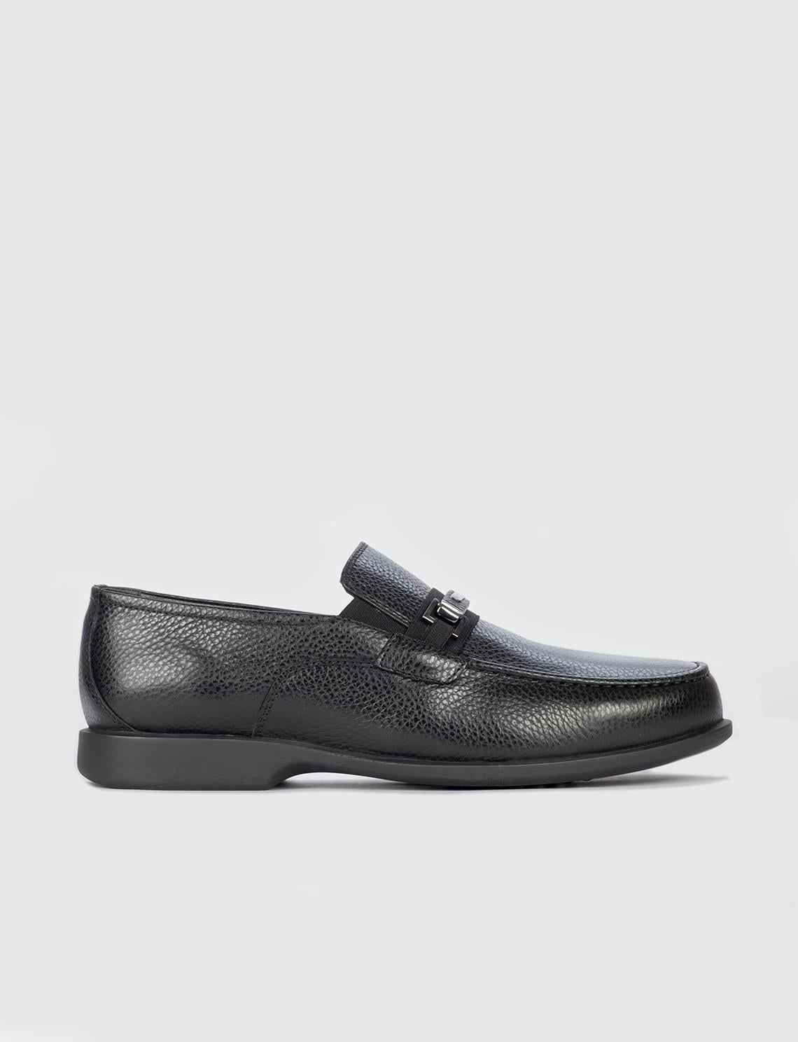 Men's Black Genuine Leather Shoes with Buckle Accessory