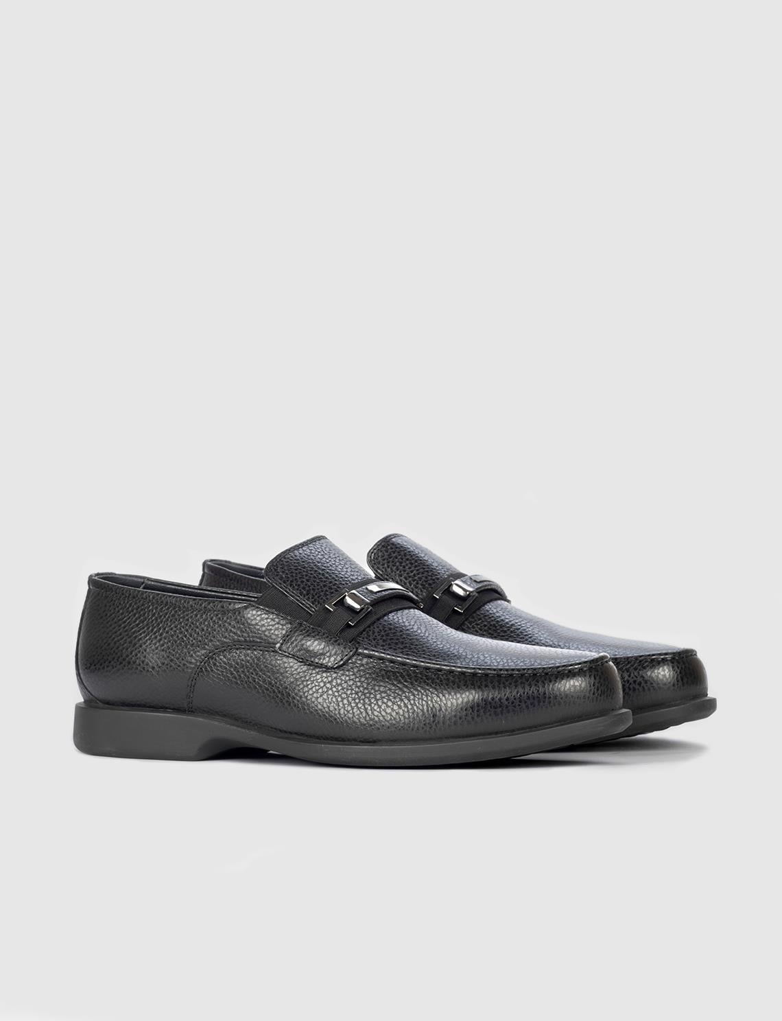 Men's Black Genuine Leather Shoes with Buckle Accessory