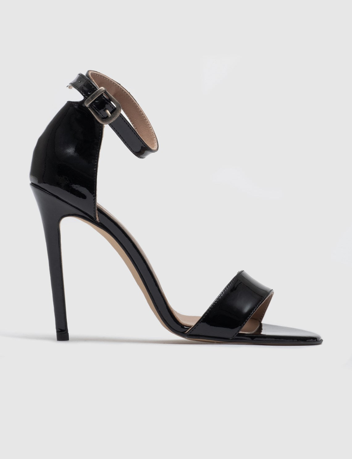 Buckle Strap Detail Genuine Leather Black Women's High Heel Shoes