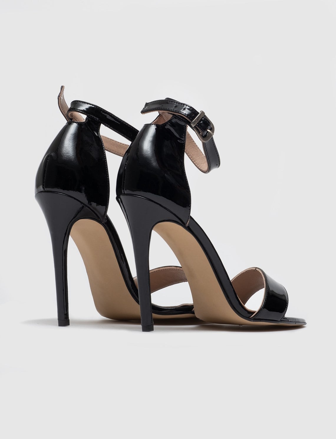 Buckle Strap Detail Genuine Leather Black Women's High Heel Shoes