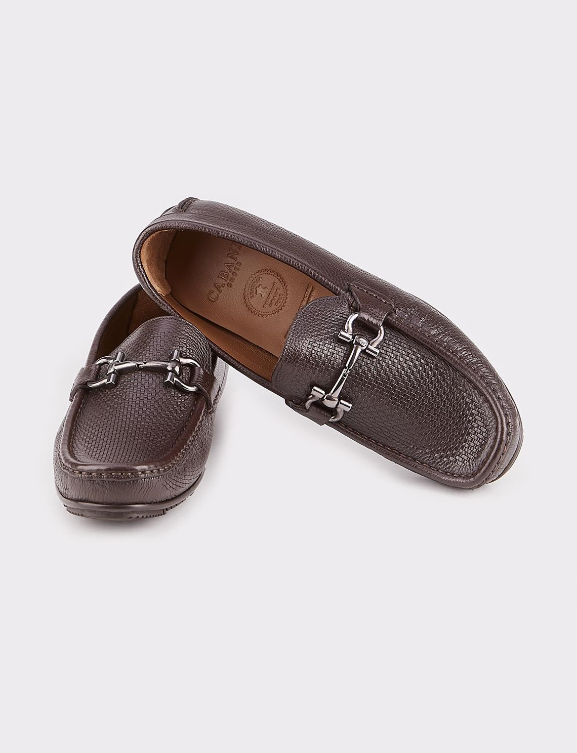 Men's Brown Loafer Shoes with Buckle Detail (Genuine Leather)