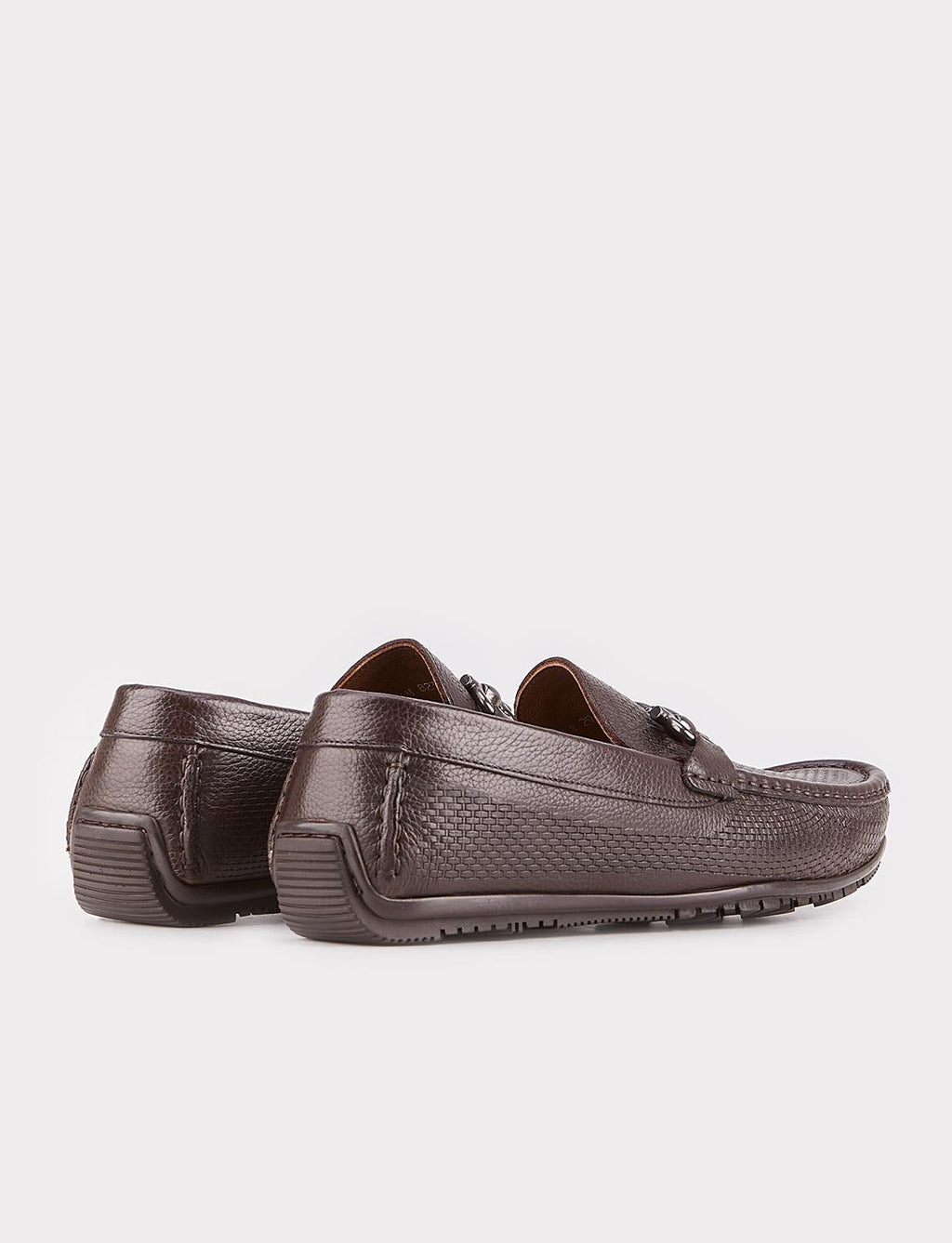 Men's Brown Loafer Shoes with Buckle Detail (Genuine Leather)