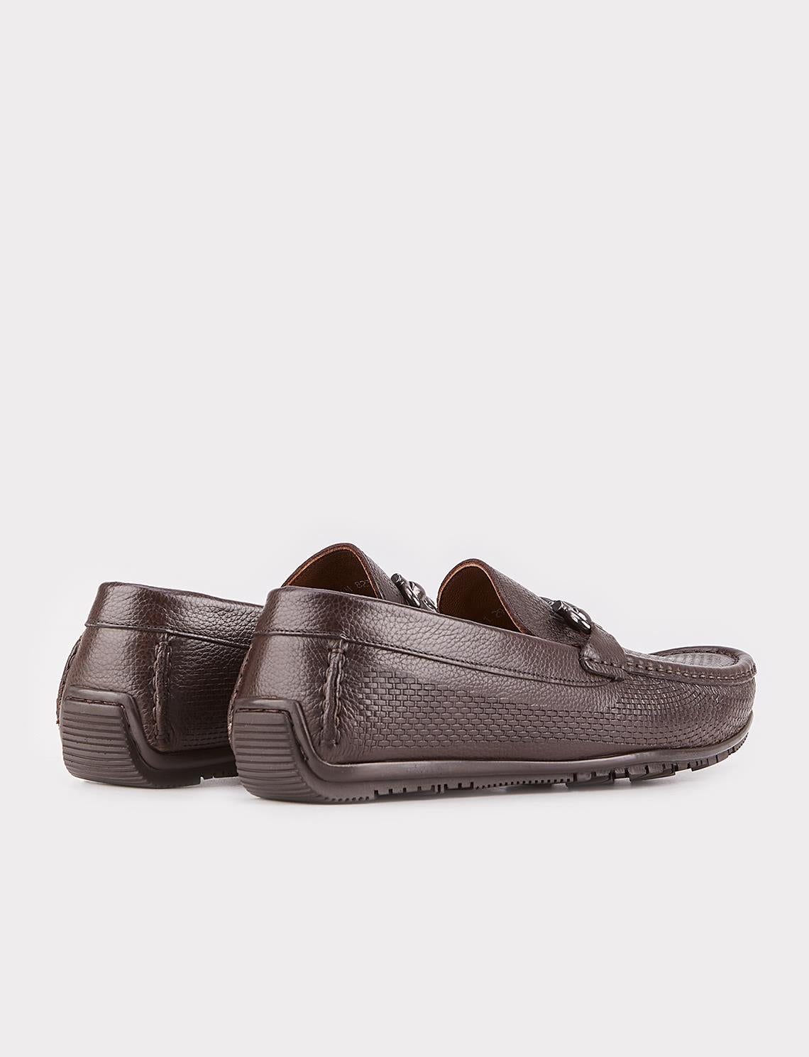 Men's Brown Loafer Shoes with Buckle Detail (Genuine Leather)
