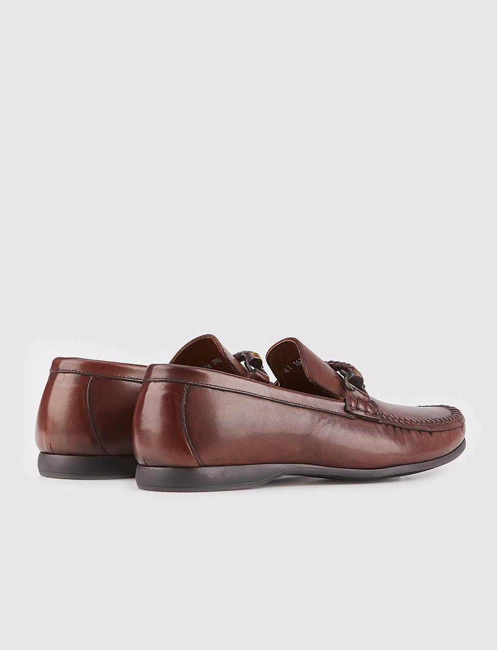 Buckle Detail Genuine Leather Brown Men's Loafer Shoes