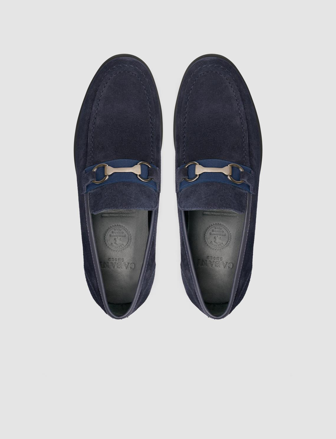 Buckle Detail Genuine Leather Navy Blue Men's Loafer