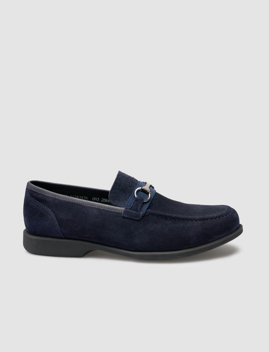 Buckle Detail Genuine Leather Navy Blue Men's Loafer
