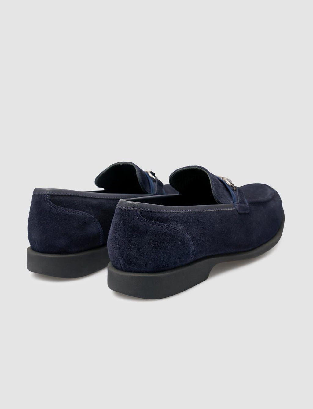 Buckle Detail Genuine Leather Navy Blue Men's Loafer