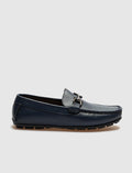 Buckle Detail Genuine Leather Navy Blue Men's Loafer Shoes