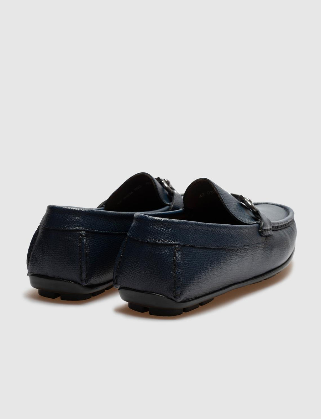 Buckle Detail Genuine Leather Navy Blue Men's Loafer Shoes