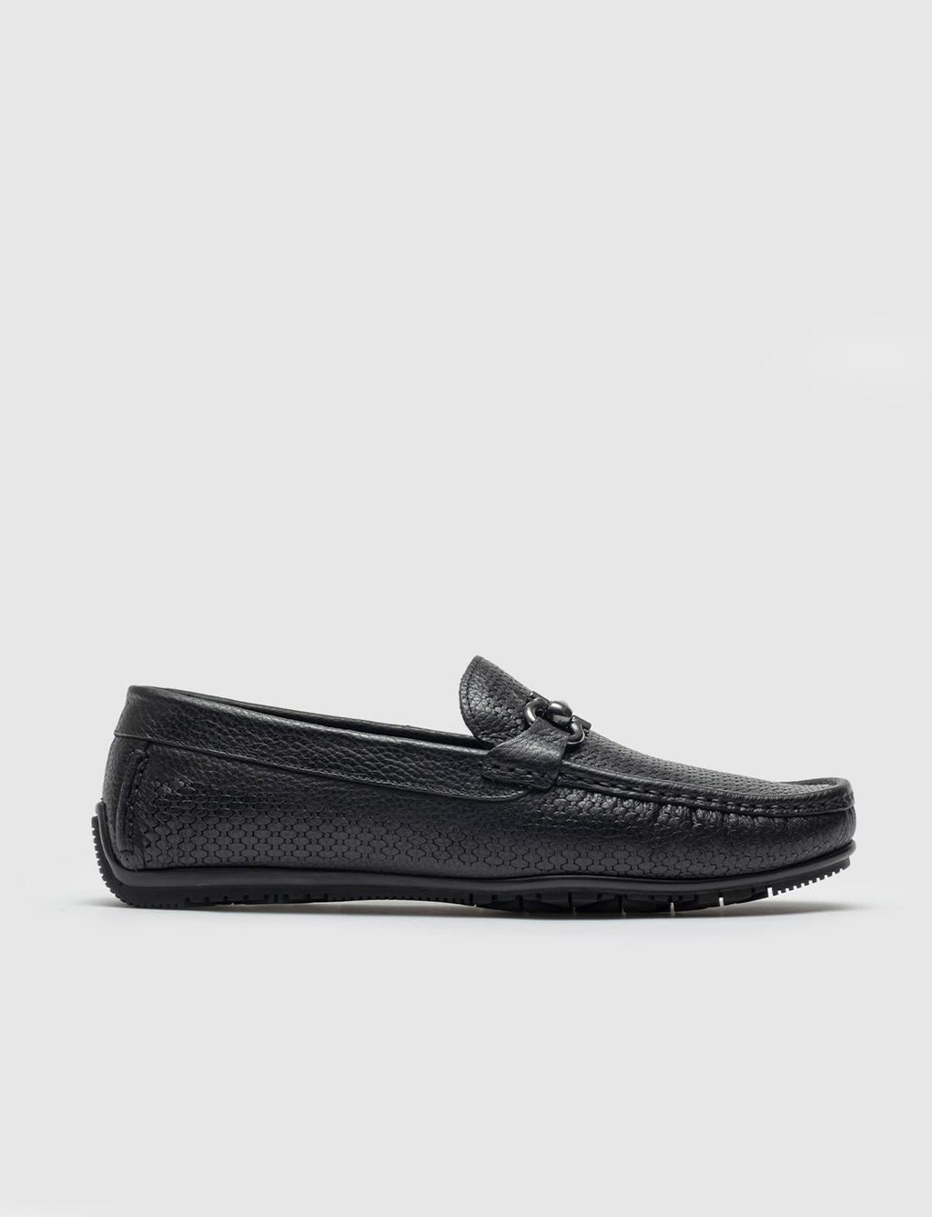 Buckle Detail Genuine Leather Black Men's Loafer Shoes