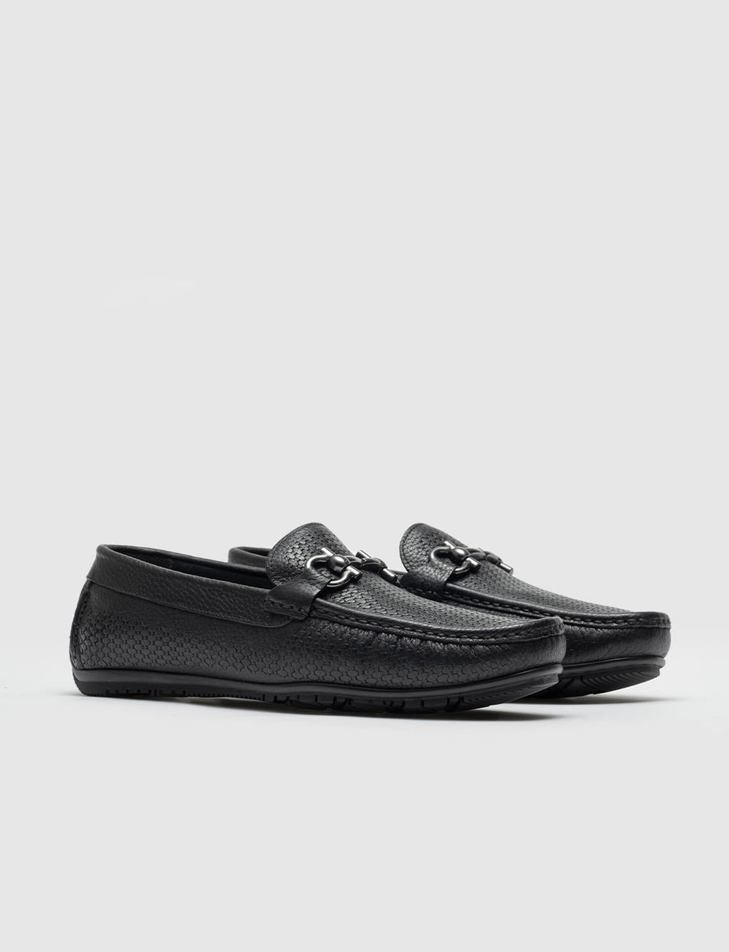 Buckle Detail Genuine Leather Black Men's Loafer Shoes