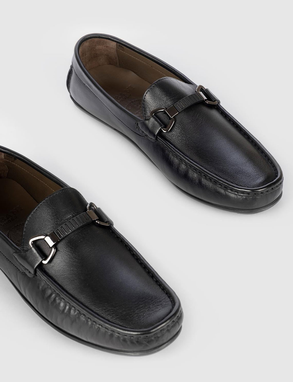 Buckle Detail Genuine Leather Black Men's Loafer