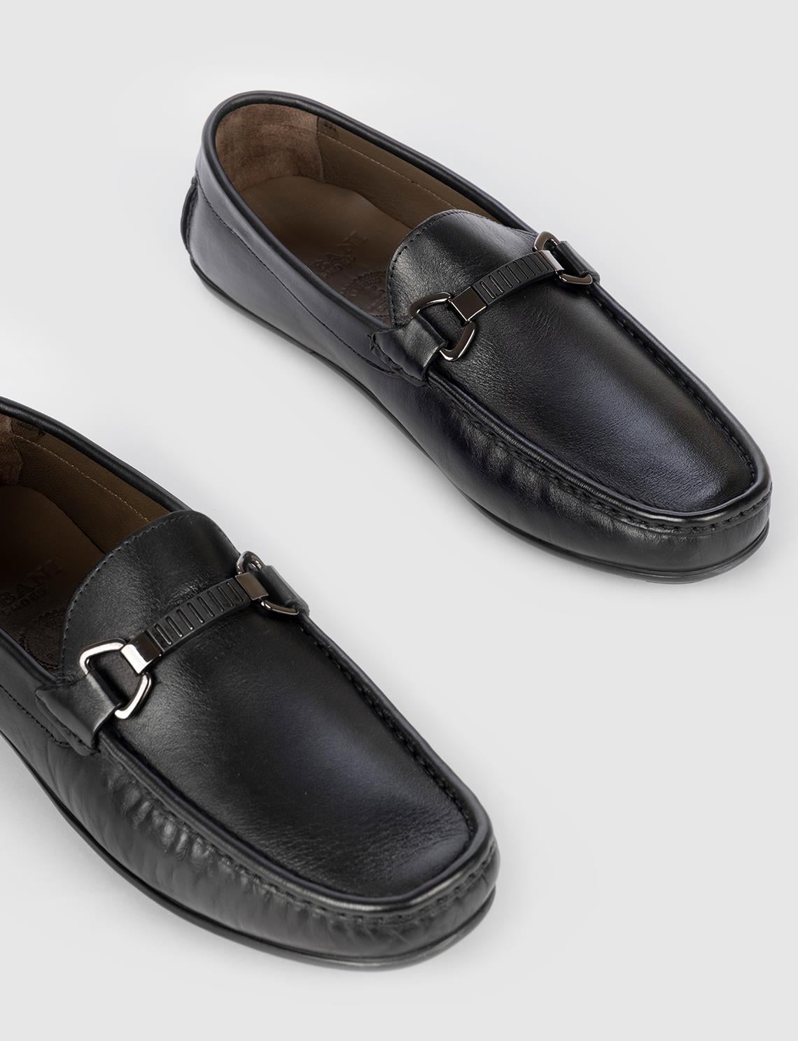 Buckle Detail Genuine Leather Black Men's Loafer