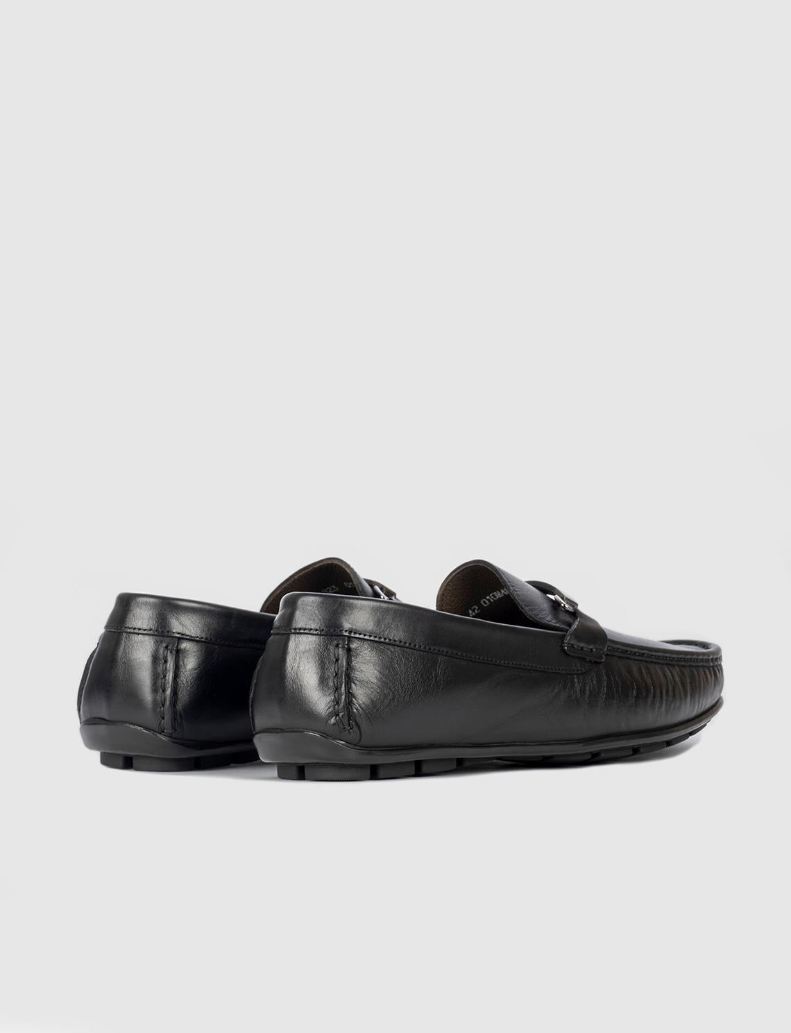 Buckle Detail Genuine Leather Black Men's Loafer
