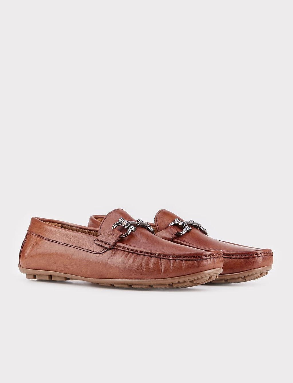 Buckle Detail Genuine Leather Tan Men's Loafer