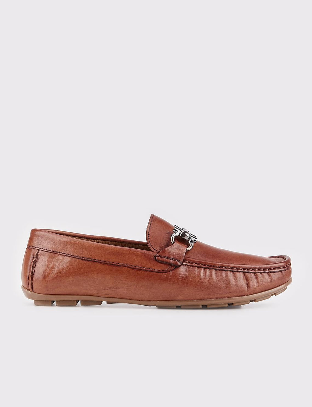 Buckle Detail Genuine Leather Tan Men's Loafer
