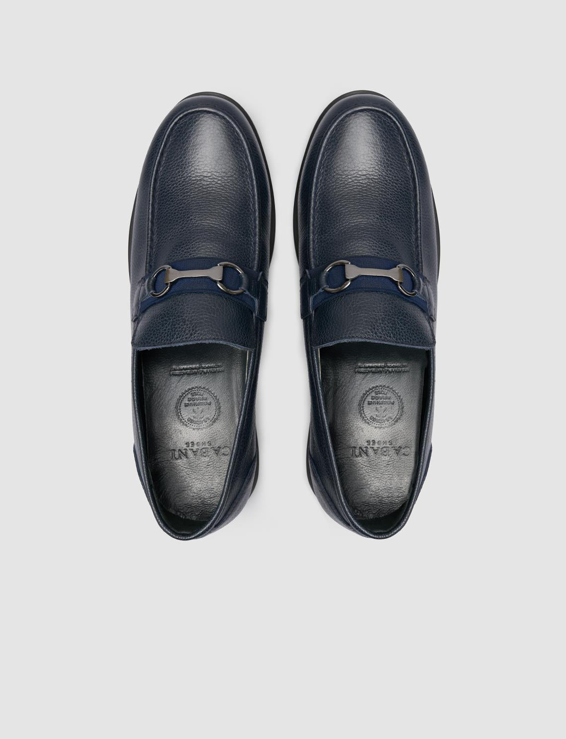 Genuine Leather Navy Blue Men's Loafer with Buckle