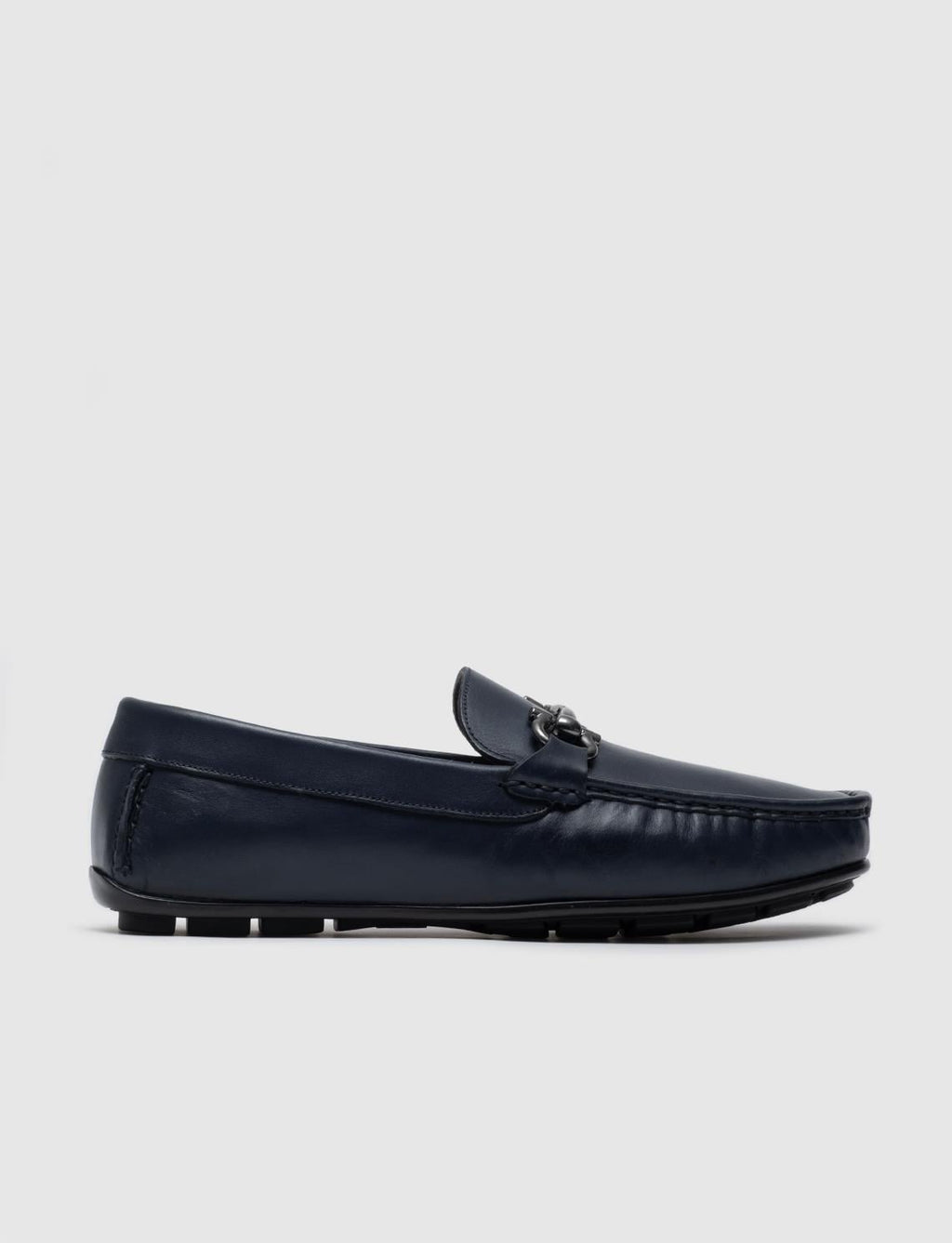 Genuine Leather Navy Blue Men's Loafer Shoes with Buckle