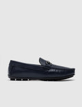 Genuine Leather Navy Blue Men's Loafer Shoes with Buckle