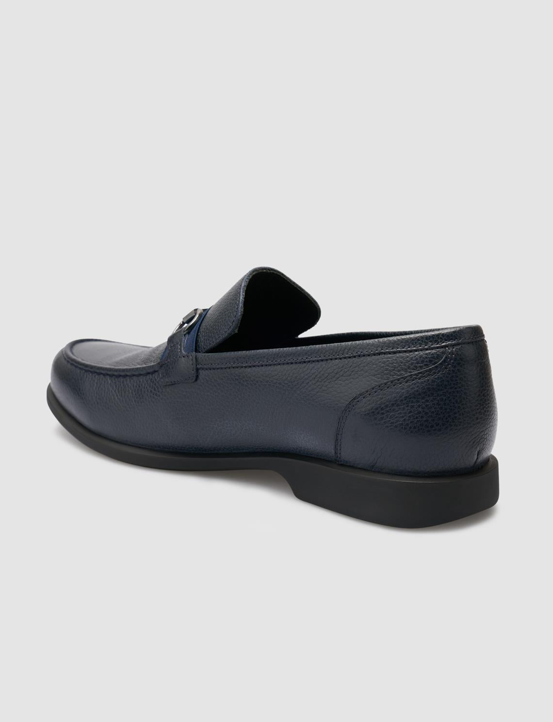 Genuine Leather Navy Blue Men's Loafer with Buckle