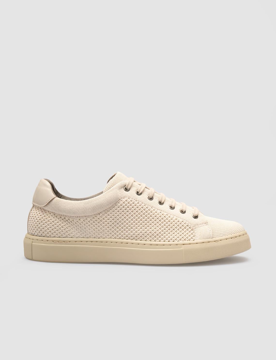 Knitted Beige Lace-up Men's Athletic Shoes