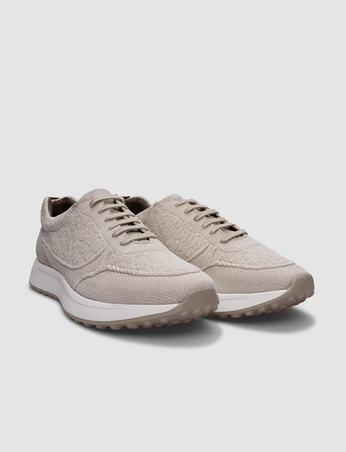 Knitted Beige Lace-up Men's Athletic Shoes