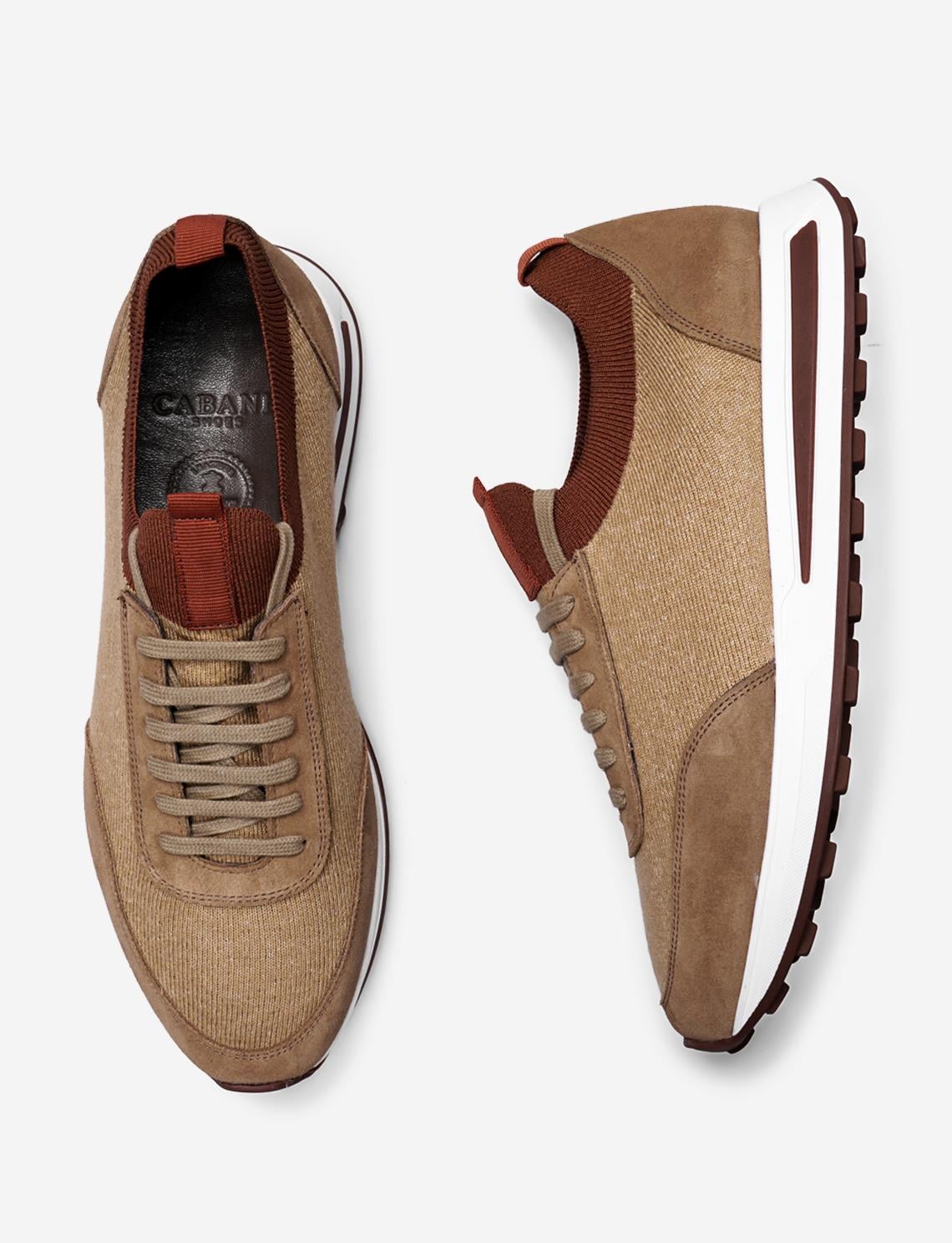 Knitted Beige Lace-up Men's Athletic Shoes