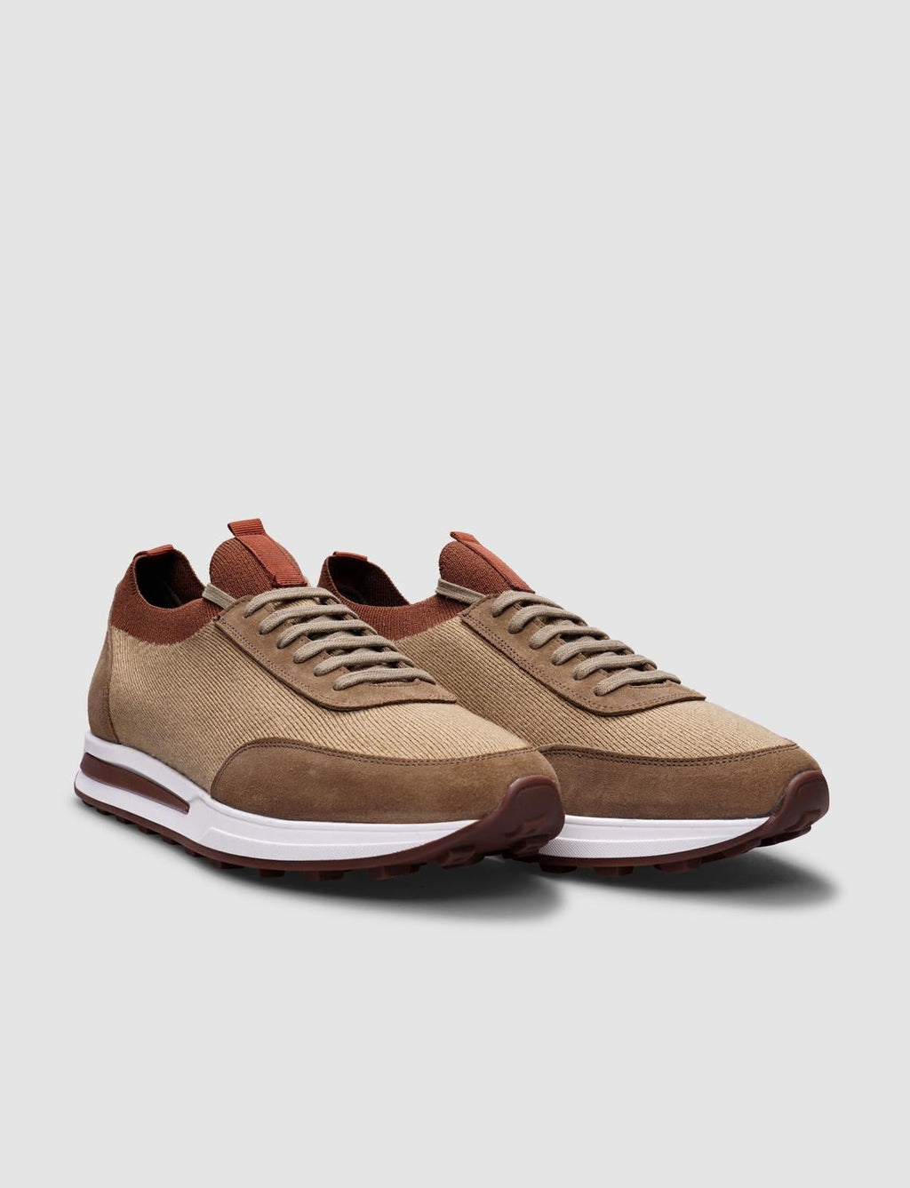Knitted Beige Lace-up Men's Athletic Shoes