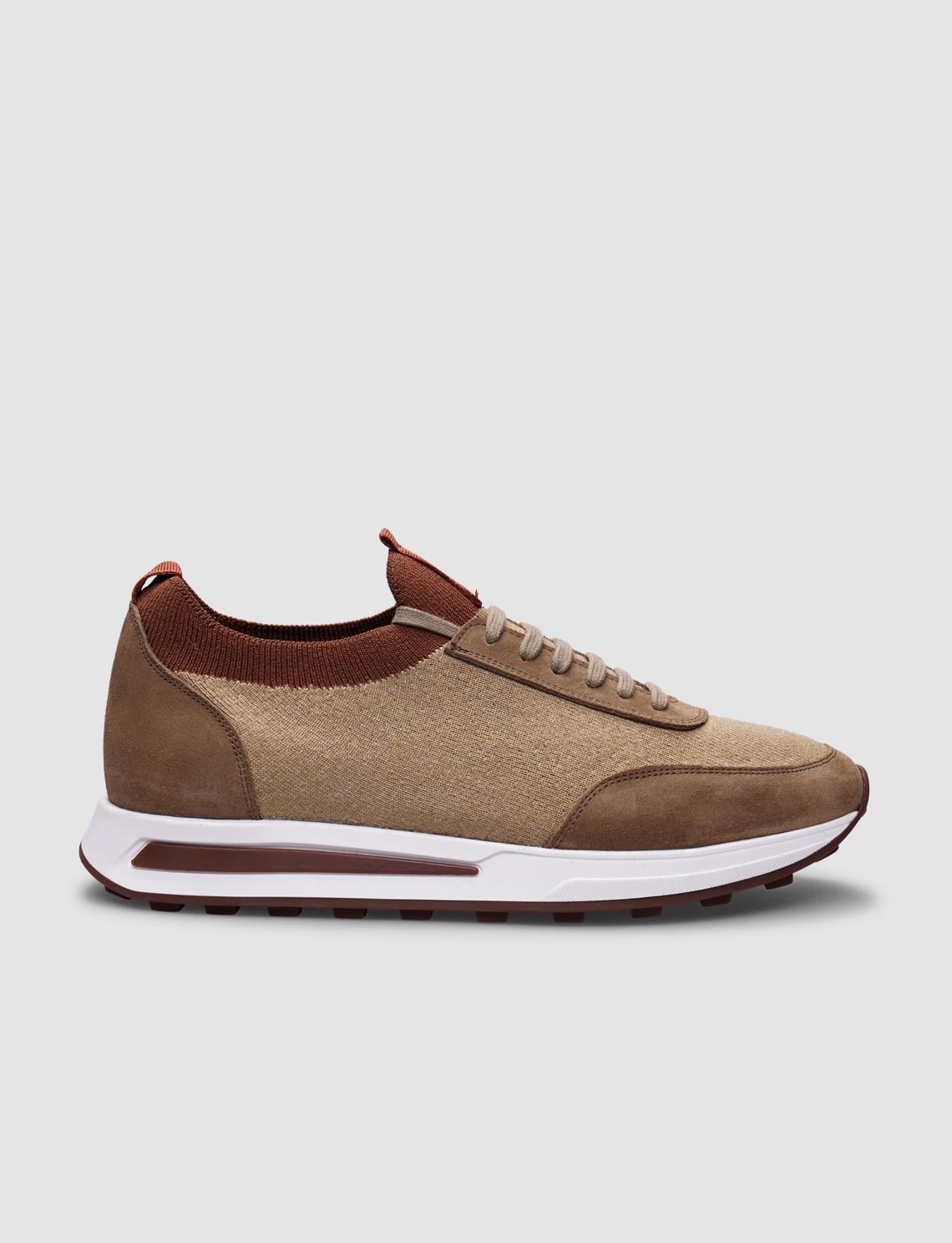 Knitted Beige Lace-up Men's Athletic Shoes