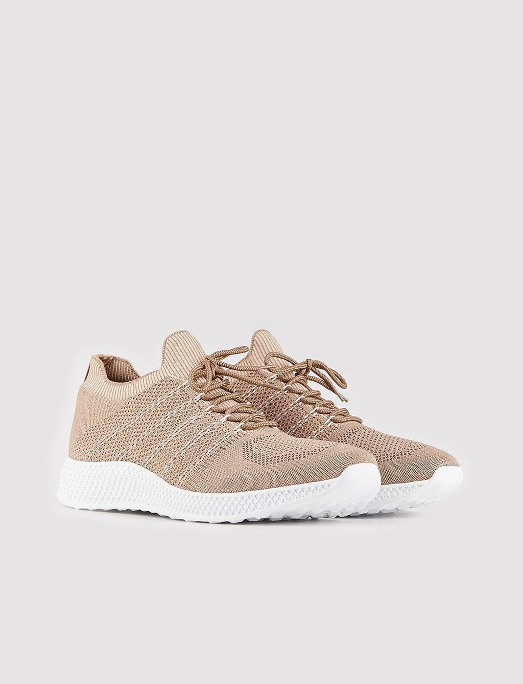 Knitted Leather Beige Lace-up Men's Athletic Shoes