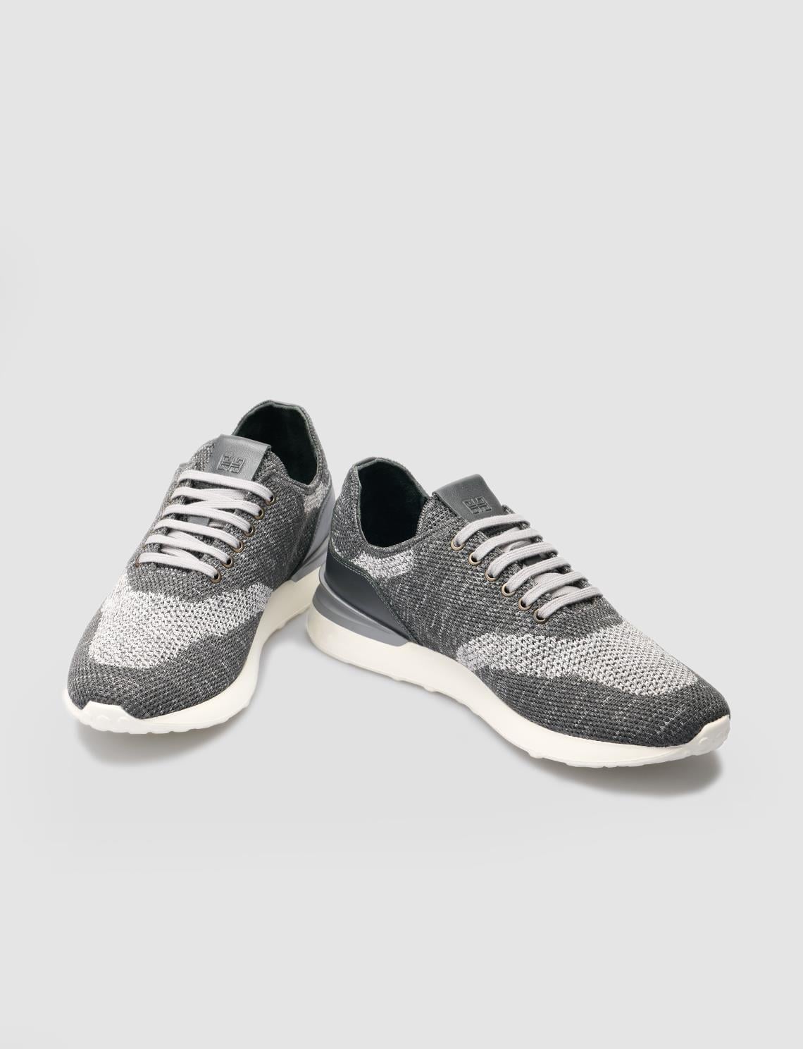 Grey Knitted Lace-up Men's Athletic Shoes