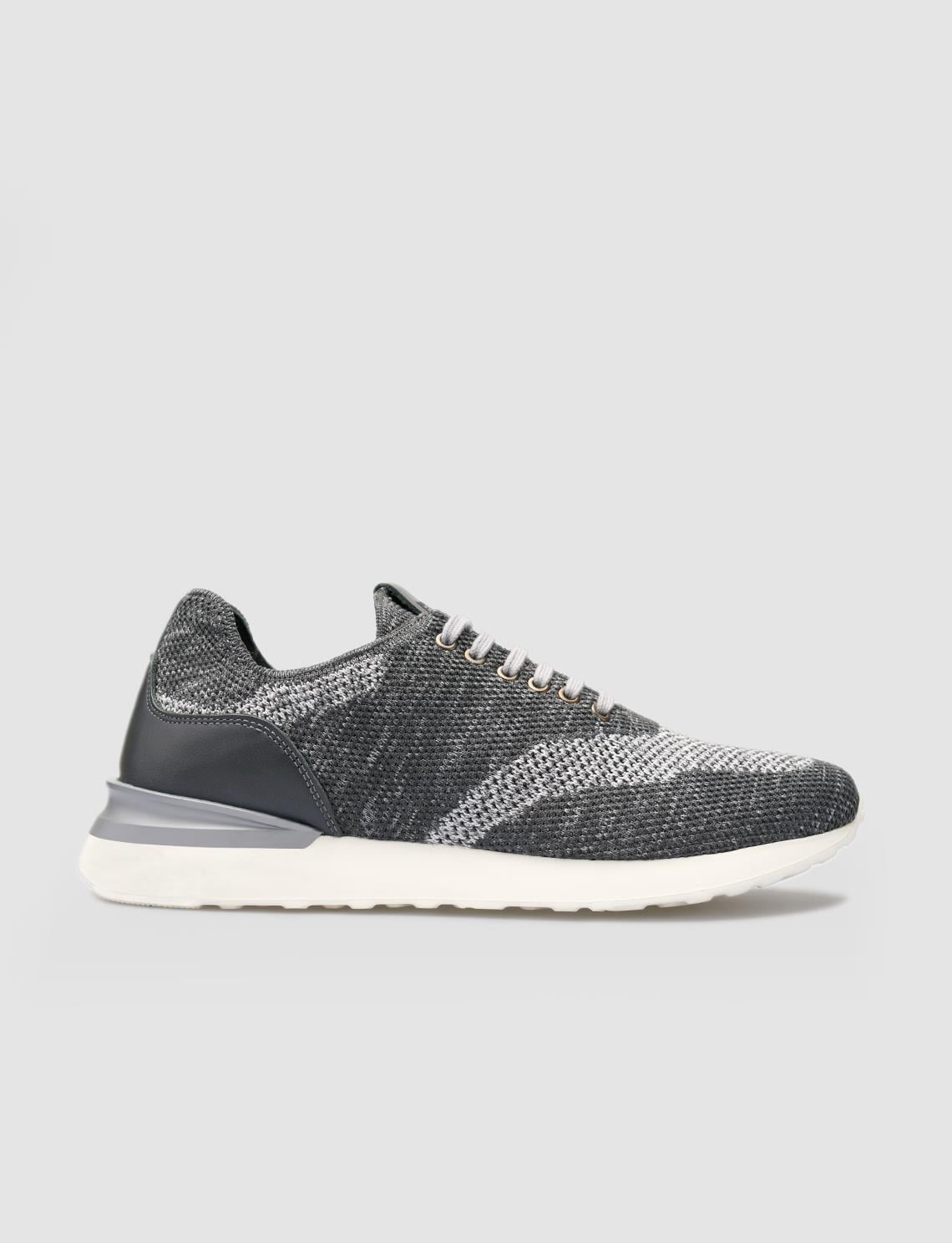 Grey Knitted Lace-up Men's Athletic Shoes