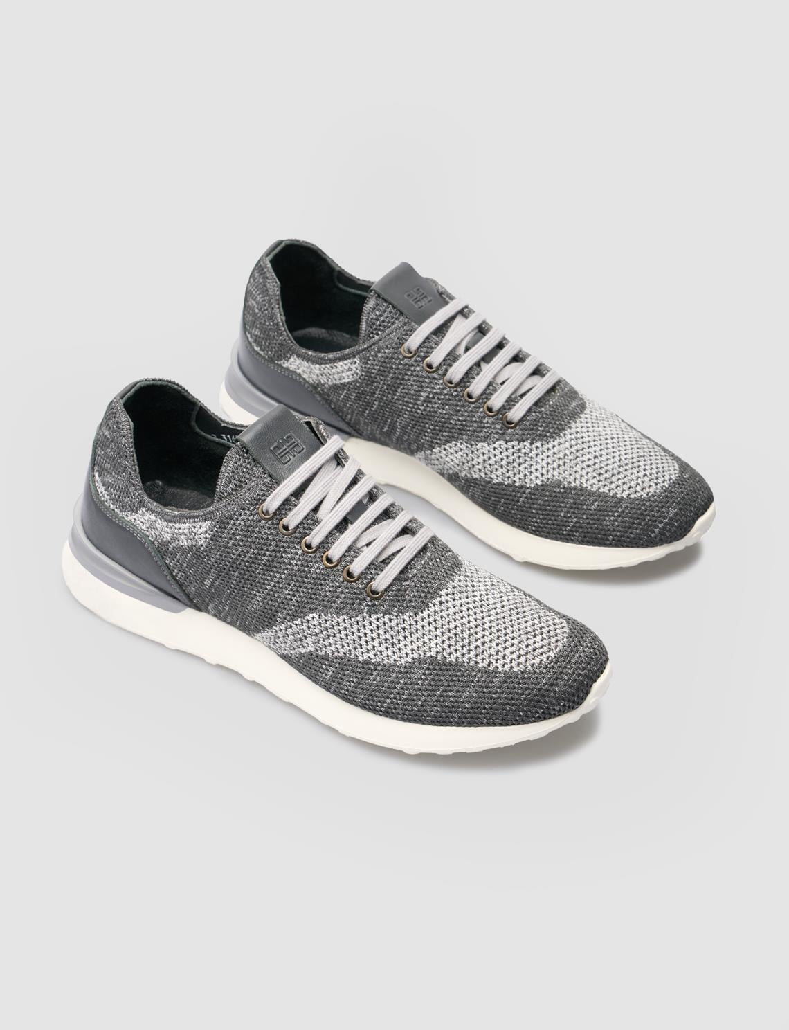 Grey Knitted Lace-up Men's Athletic Shoes