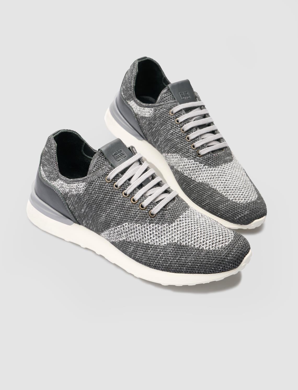 Grey Knitted Lace-up Men's Athletic Shoes