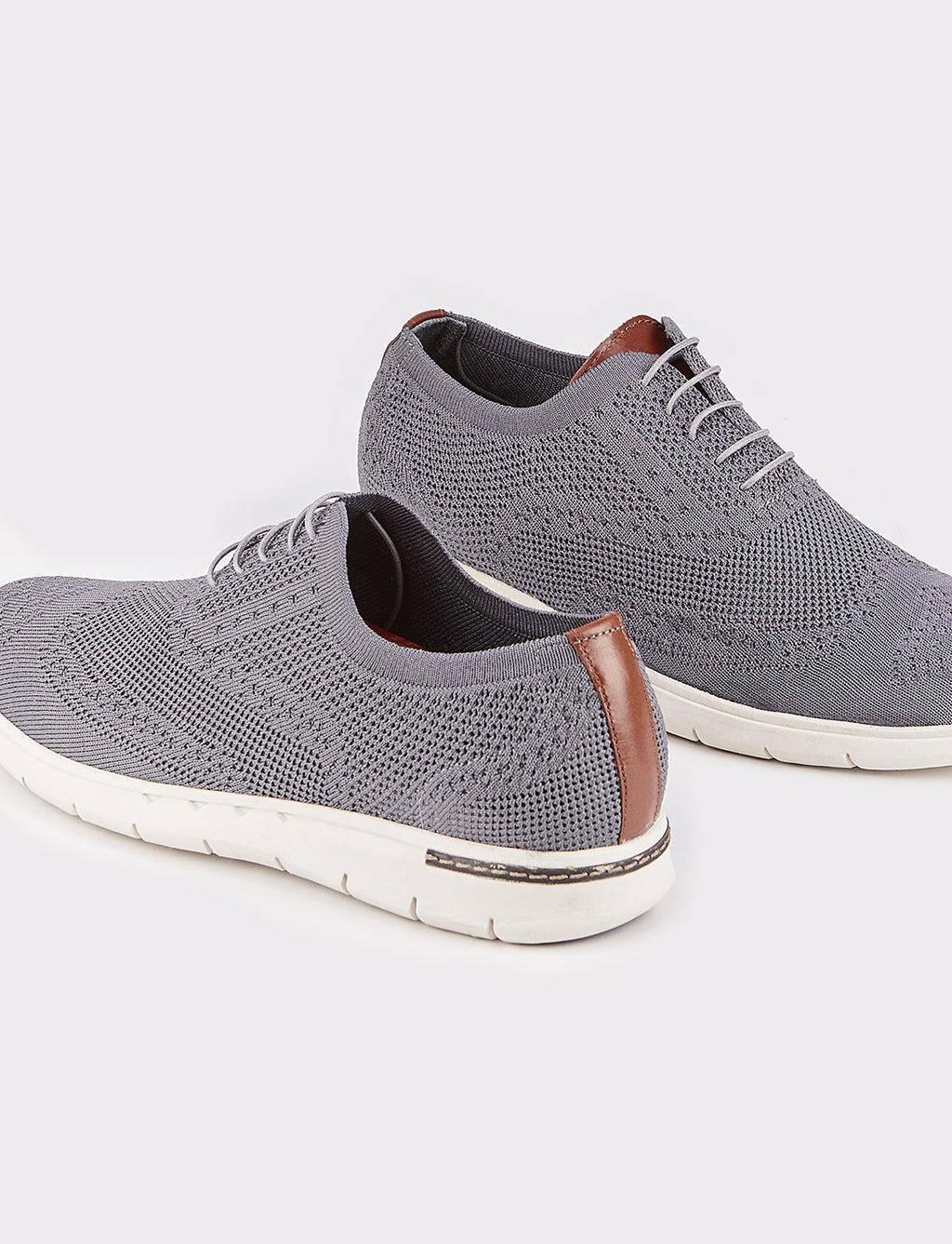 Grey Knitted Lace-up Casual Men's Shoes