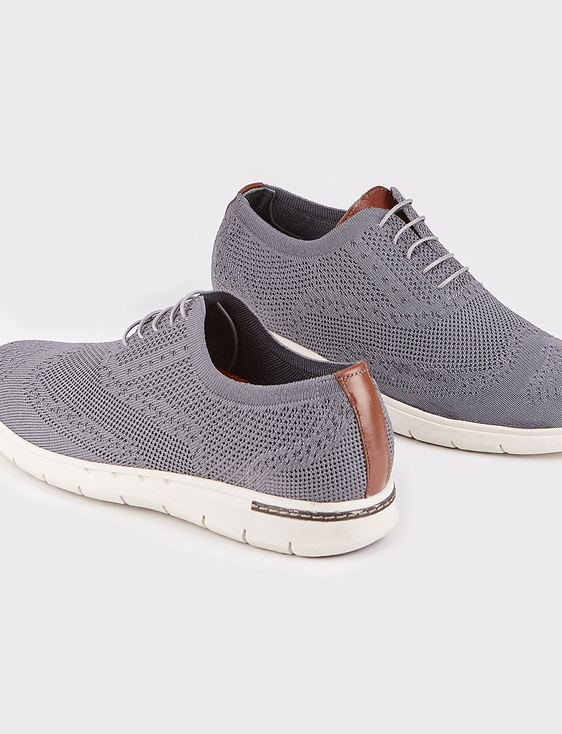 Grey Knitted Lace-up Casual Men's Shoes