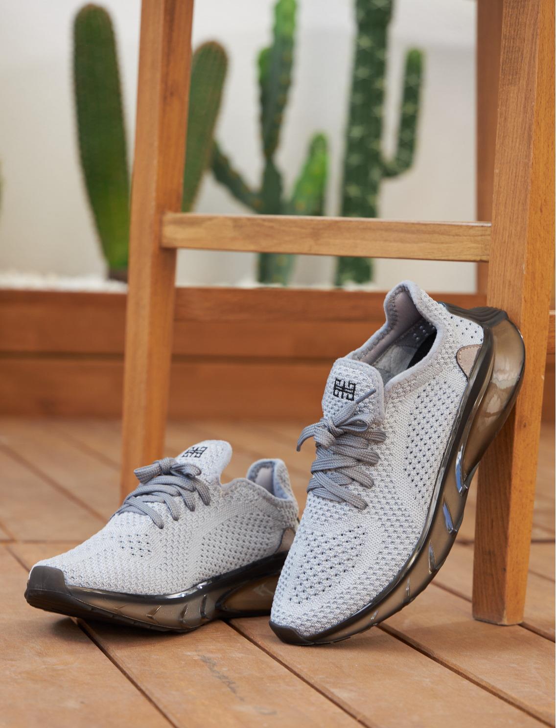 Grey Knitted Lace-up Women's Athletic Shoes
