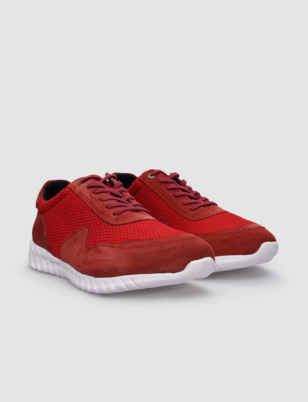 Knitted Red Lace-up Men's Athletic Shoes