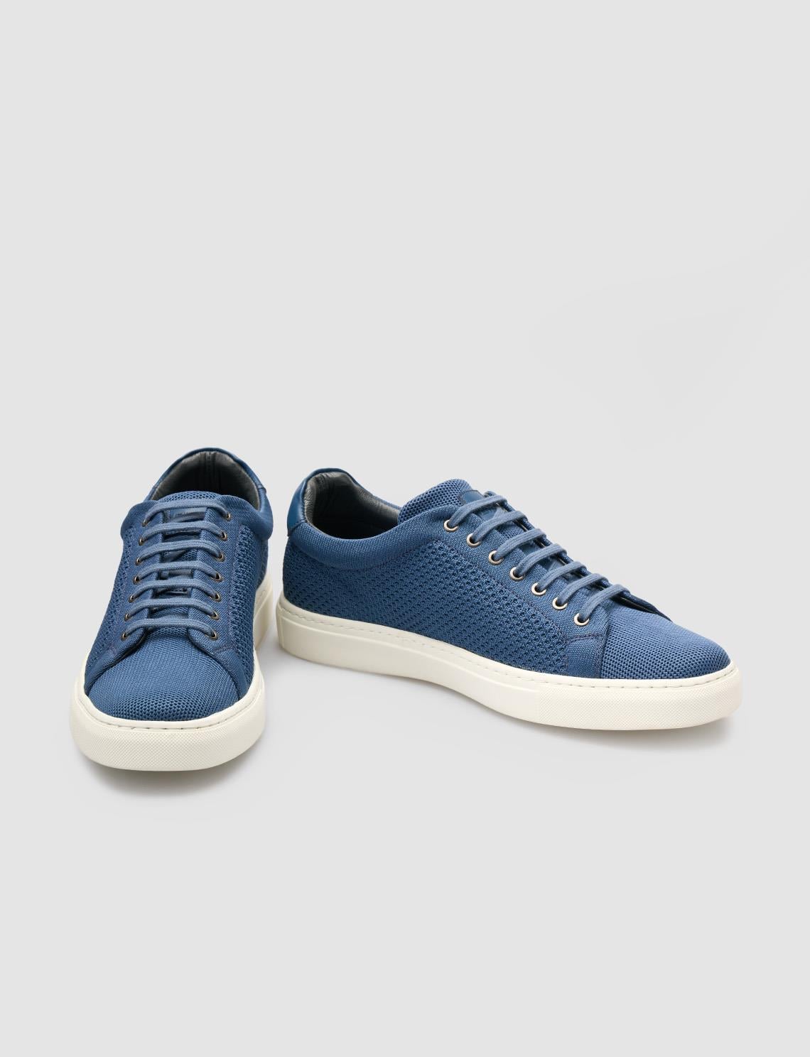 Knitted Light Navy Blue Lace-up Men's Athletic Shoes (120495-2587)