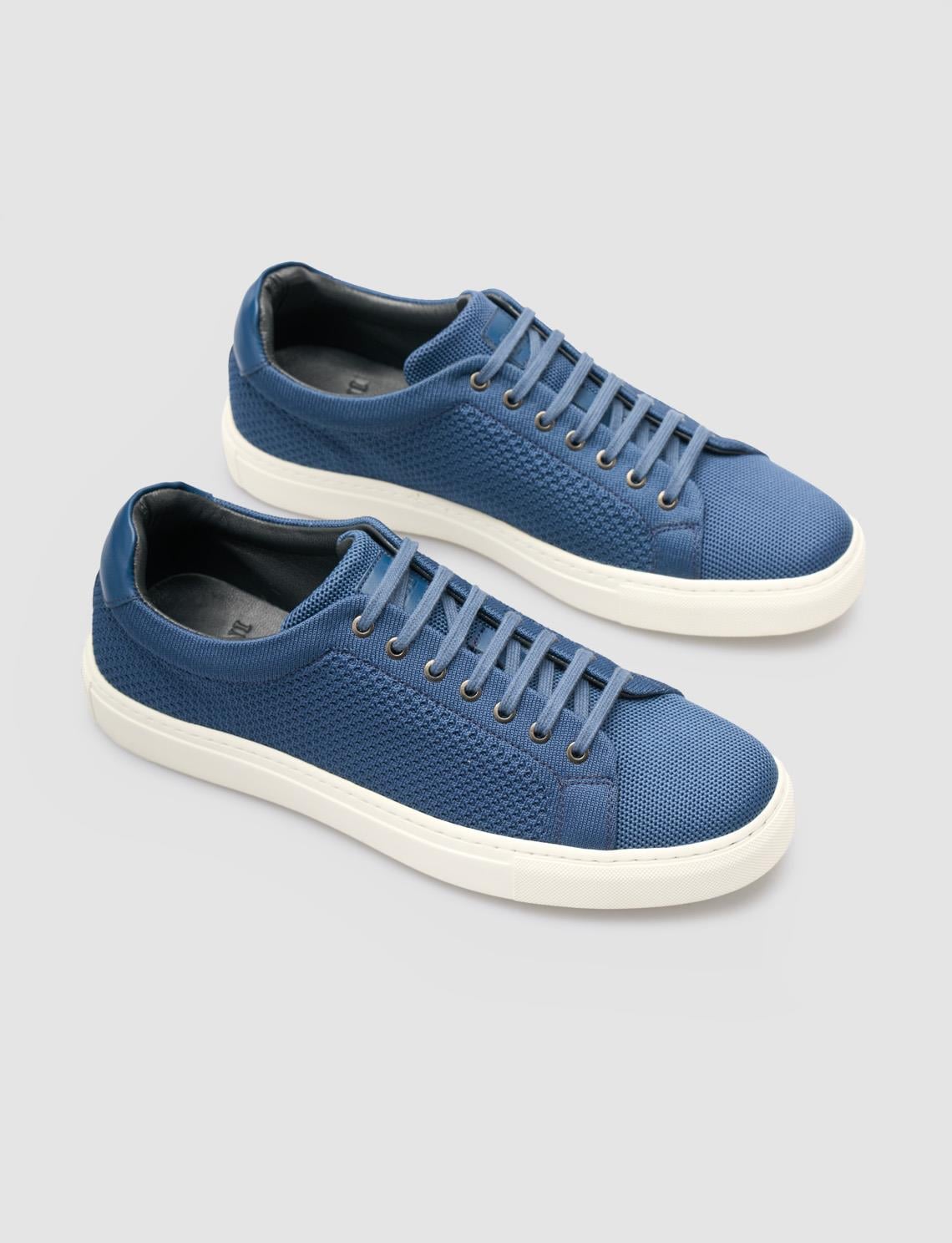 Knitted Light Navy Blue Lace-up Men's Athletic Shoes (120495-2587)