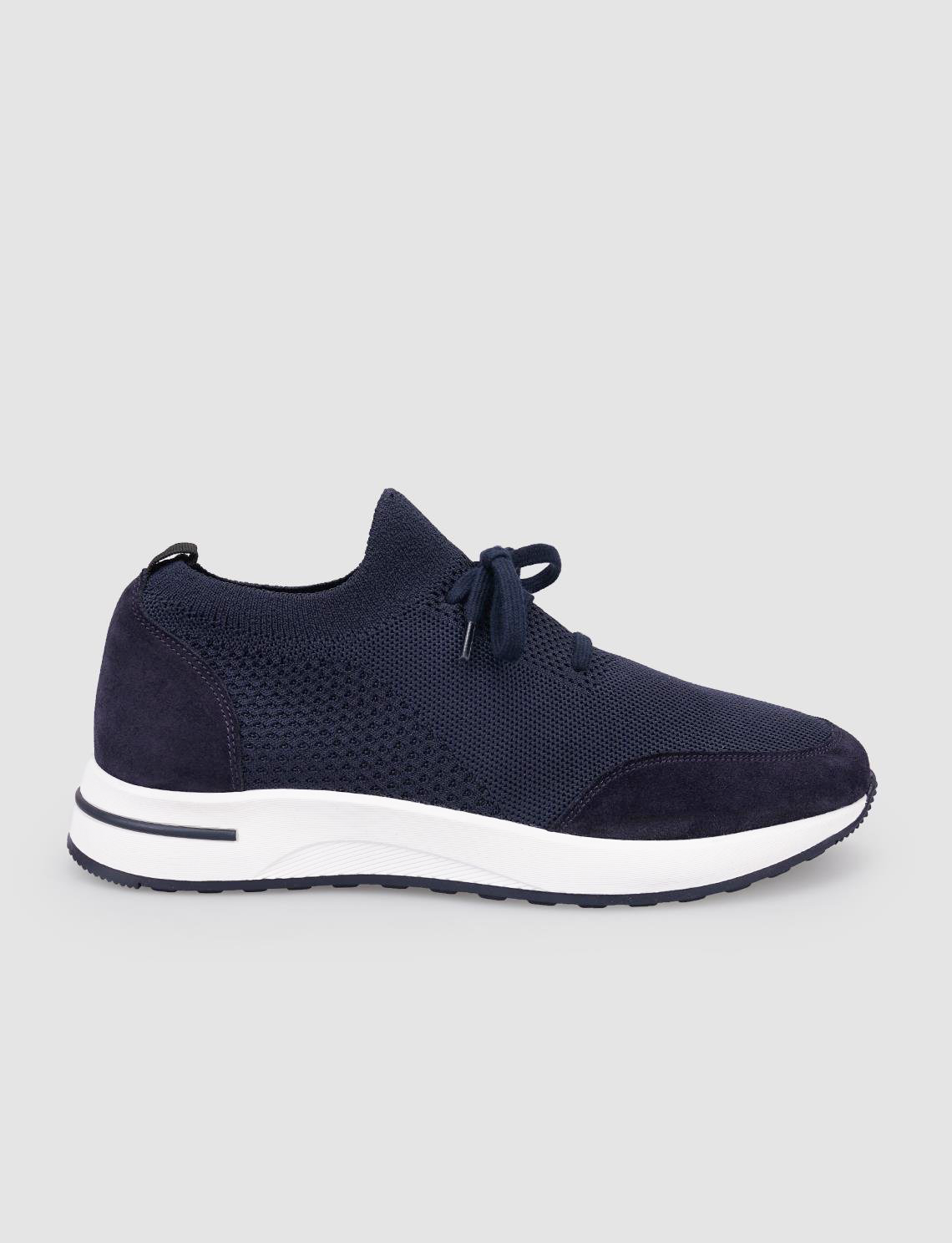 Navy Blue Knitted Lace-up Men's Athletic Shoes