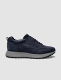 Navy Blue Knitted Lace-up Men's Athletic Shoes