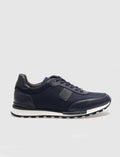 Genuine Leather Navy Blue Lace-up Men's Athletic Shoes