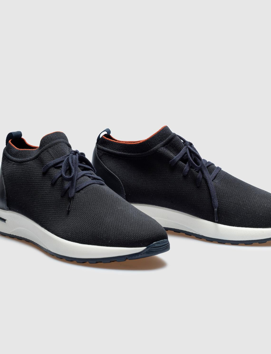 Navy Blue Knitted Lace-up Men's Athletic Shoes