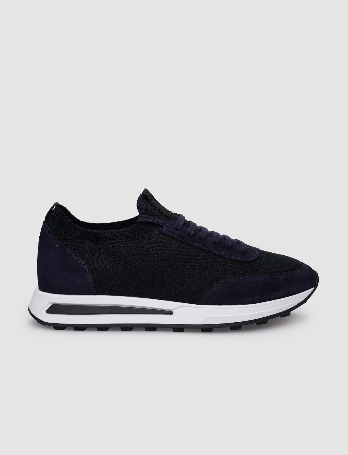 Navy Blue Knitted Lace-up Men's Sneakers