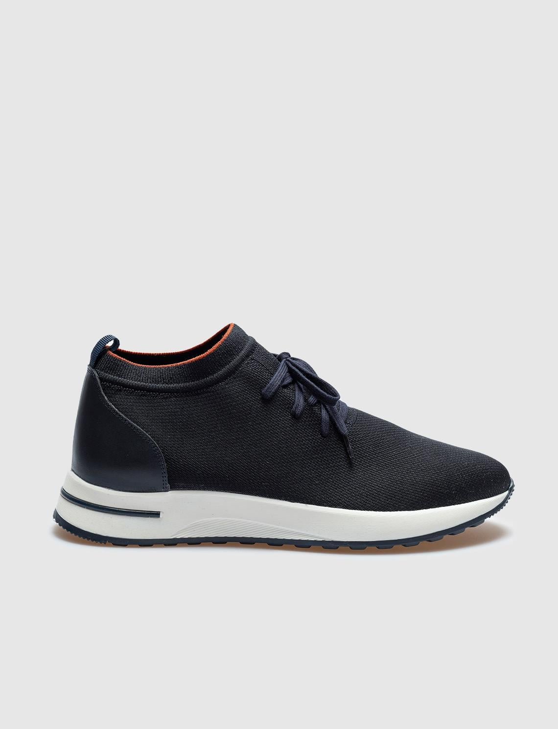 Navy Blue Knitted Lace-up Men's Athletic Shoes