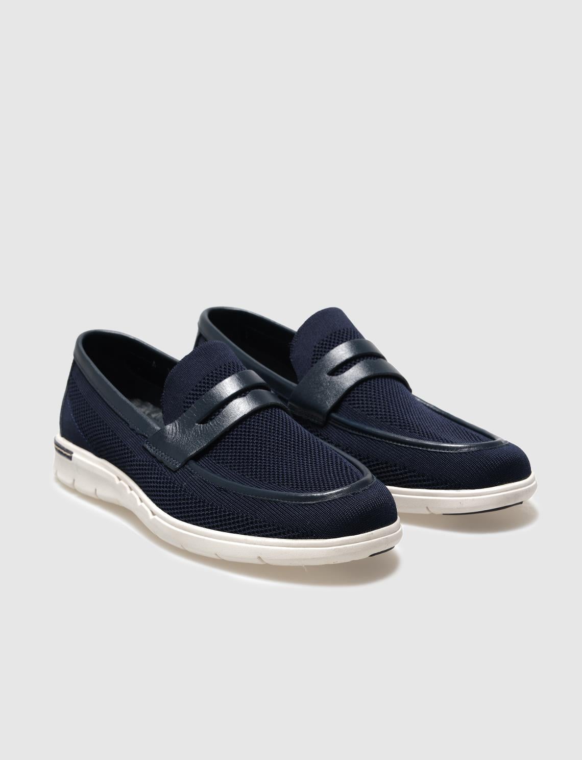 Knitted Navy Blue Men's Casual Shoes