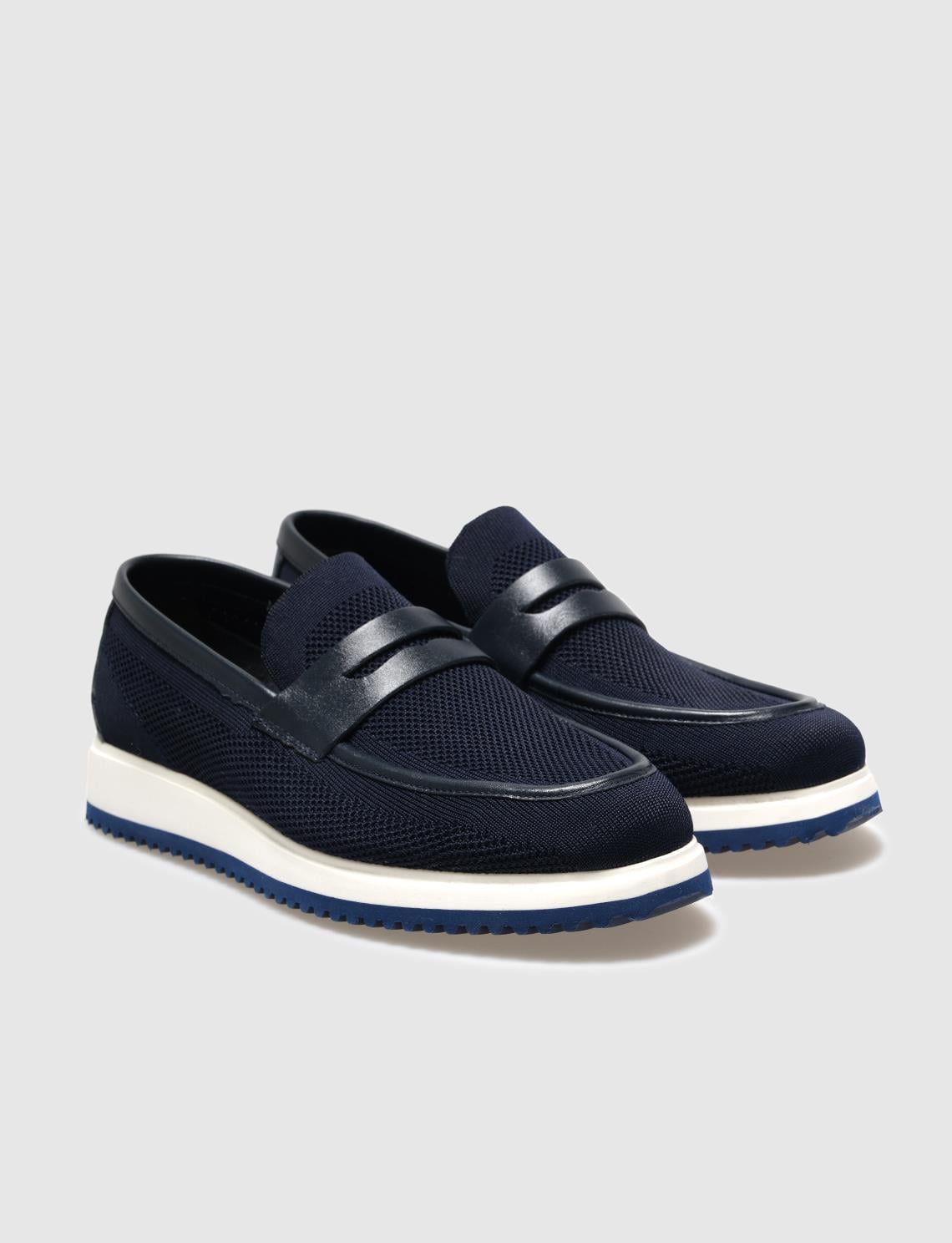 Knitted Navy Blue Men's Casual Shoes