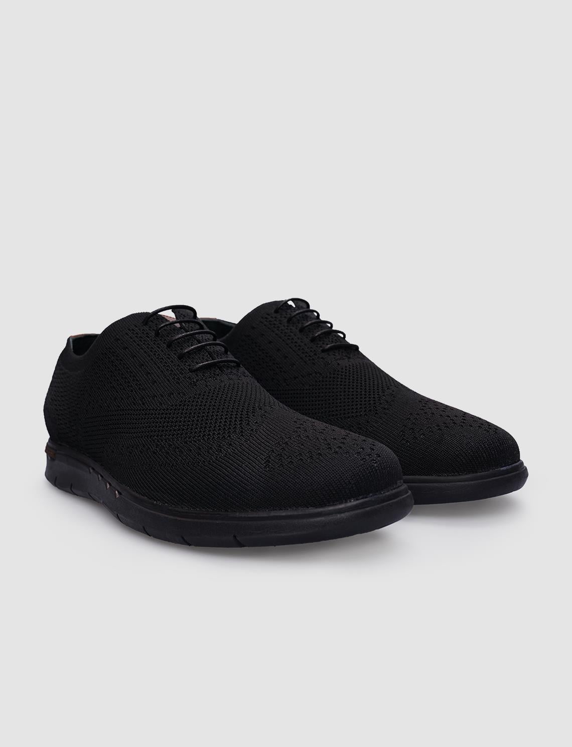 Knitted Black Lace-up Men's Casual Shoes